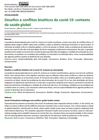 Desafios e conflitos bioéticos da covid-19: contexto da saúde global