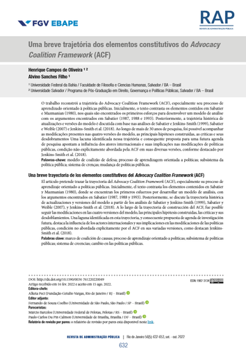 Uma breve trajetória dos elementos constitutivos do Advocacy Coalition Framework (ACF)