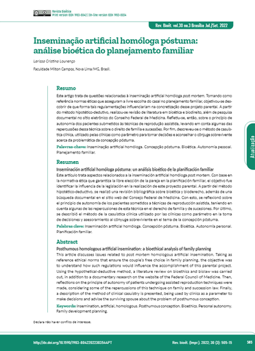 Inseminação artificial homóloga póstuma: análise bioética do planejamento familiar