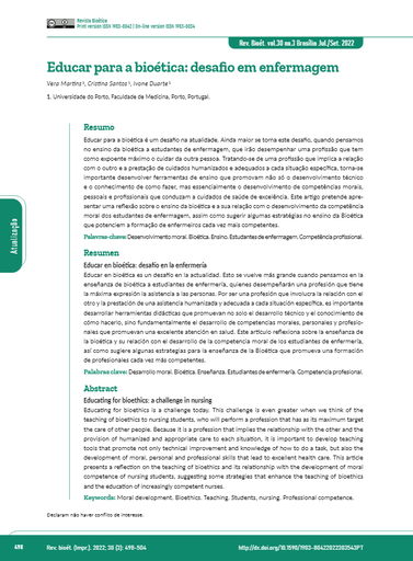 Educar para a bioética: desafio em enfermagem