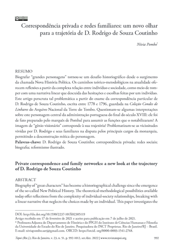 Correspondência privada e redes familiares: um novo olhar para a trajetória de D. Rodrigo de Souza Coutinho