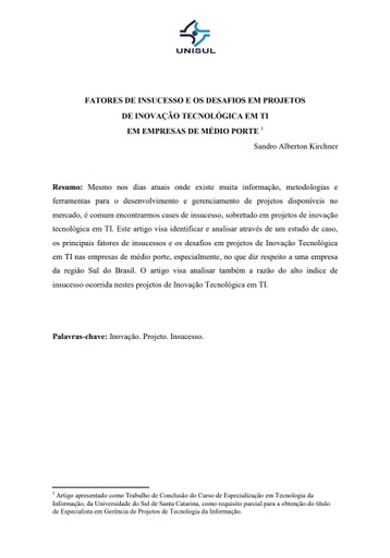 Fatores de insucesso e os desafios em projetos de inovação tecnológica em TI em empresas de médio porte