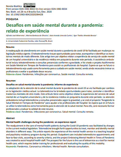 Desafios em saúde mental durante a pandemia: relato de experiência