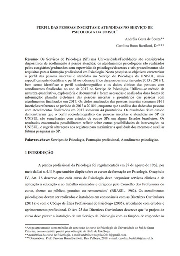 Perfil das pessoas inscritas e atendidas no serviço de Psicologia da UNISUL