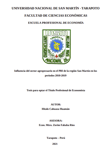 Influencia del sector agropecuario en el PBI de la región San Martín en los periodos 2010-2019