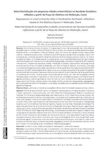Reterritorialização em pequenas cidades universitárias no Nordeste brasileiro: reflexões a partir da Praça do Obelisco em Redenção, Ceará