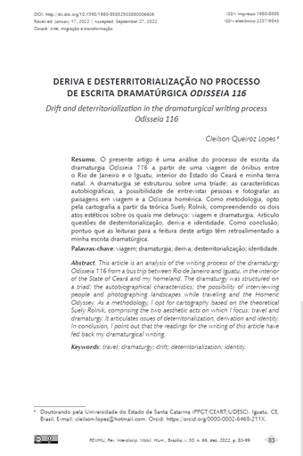 Deriva e desterritorialização no processo de escrita dramatúrgica Odisseia 116