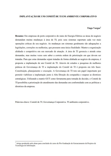 Implantação de comitê de TI em ambiente corporativo
