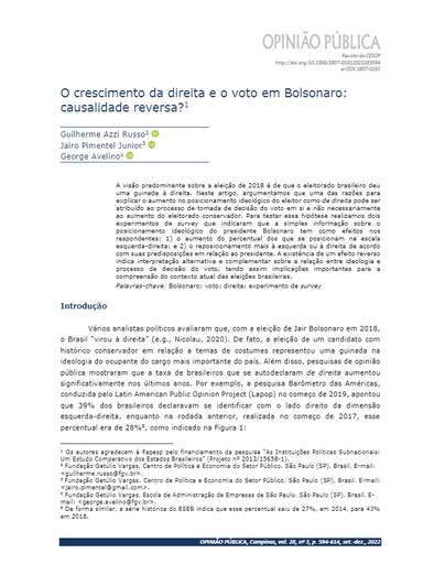 O crescimento da direita e o voto em Bolsonaro: causalidade reversa?