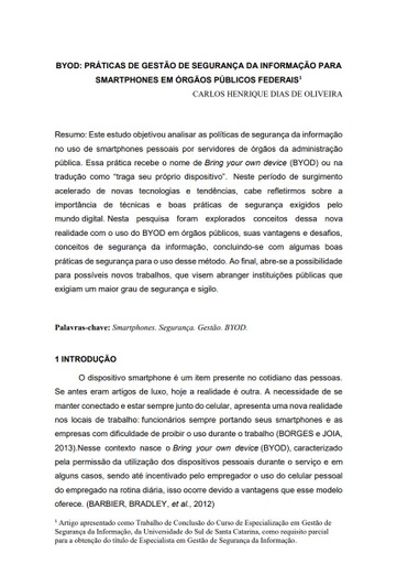 BYOD: práticas de gestão de segurança da informação para smartphones em órgãos públicos federais