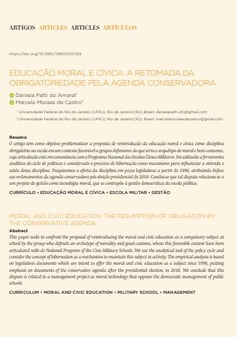 EDUCAÇÃO MORAL E CÍVICA: A RETOMADA DA OBRIGATORIEDADE PELA AGENDA CONSERVADORA