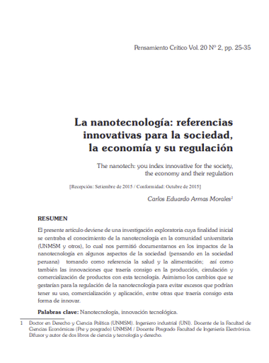 La nanotecnología: referencias innovativas para la sociedad, la economía y su regulación