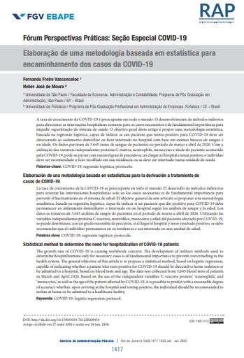 Elaboração de uma metodologia baseada em estatística para encaminhamento dos casos da COVID-19