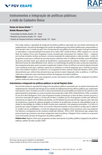 Instrumentos e integração de políticas públicas: a rede do Cadastro Único