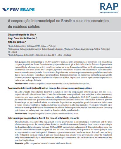 A cooperação intermunicipal no Brasil: o caso dos consórcios de resíduos sólidos