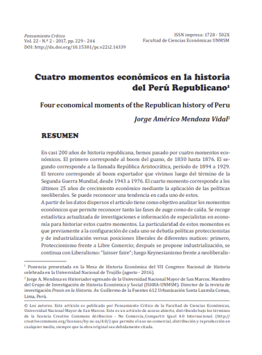 Cuatro momentos económicos en la historia del Perú Republicano