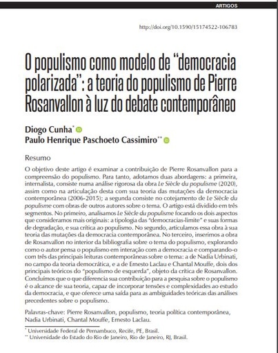 O populismo como modelo de “democracia polarizada”: a teoria do populismo de Pierre Rosanvallon à luz do debate contemporâneo