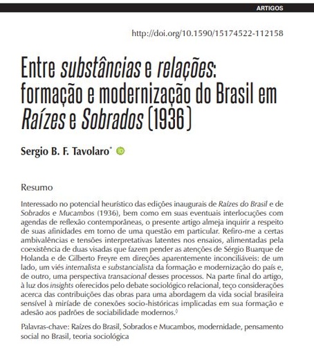 Entre substâncias e relações: formação e modernização do Brasil em Raízes e Sobrados (1936)