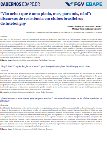 “Vão achar que é uma piada, mas, para nós, não!”: discursos de resistência em clubes brasileiros de futebol gay