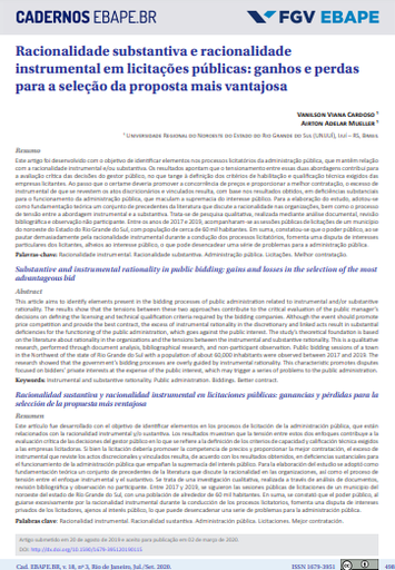 Racionalidade substantiva e racionalidade instrumental em licitações públicas: ganhos e perdas para a seleção da proposta mais vantajosa