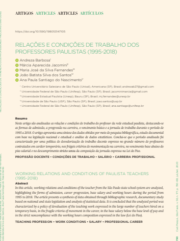RELAÇÕES E CONDIÇÕES DE TRABALHO DOS PROFESSORES PAULISTAS (1995-2018)