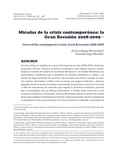 Miradas de la crisis contemporánea: la Gran Recesión 2008-2009