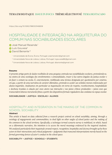 HOSPITALIDADE E INTEGRAÇÃO NA ARQUITETURA DO COMUM NAS SOCIABILIDADES ESCOLARES