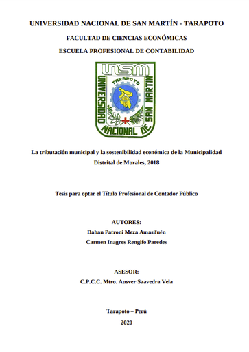 La tributación municipal y la sostenibilidad económica de la Municipalidad Distrital de Morales 2018