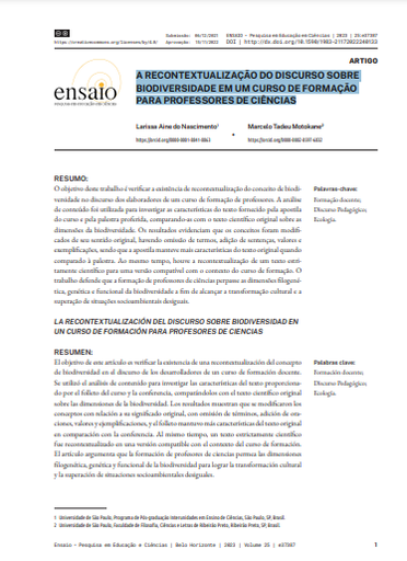 A RECONTEXTUALIZAÇÃO DO DISCURSO SOBRE BIODIVERSIDADE EM UM CURSO DE FORMAÇÃO PARA PROFESSORES DE CIÊNCIAS