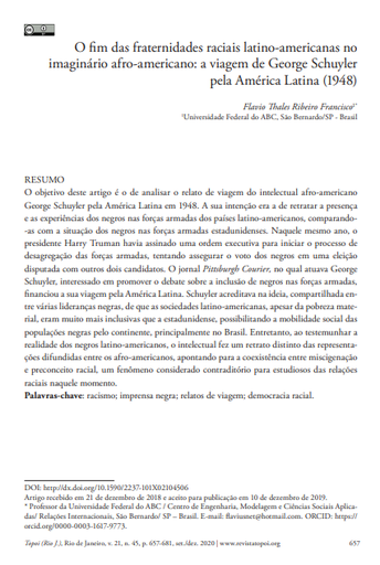 O fim das fraternidades raciais latino-americanas no imaginário afro-americano: a viagem de George Schuyler pela América Latina (1948)