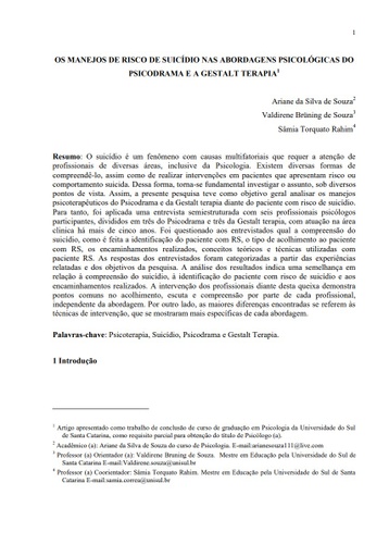 Os manejos de risco de suicídio nas abordagens psicológicas do psicodrama e a Gestalt Terapia