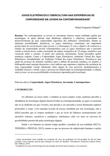 Jogos eletrônicos e cibercultura nas experiências de corporeidade em jovens na contemporaneidade