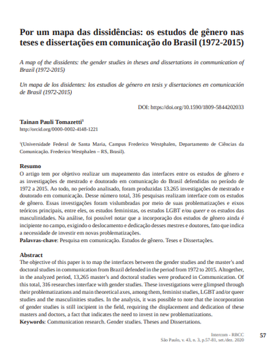 Por um mapa das dissidências: os estudos de gênero nas teses e dissertações em comunicação do Brasil (1972-2015)