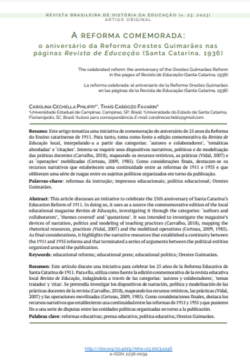 A reforma comemorada: o aniversário da Reforma Orestes Guimarães nas páginas Revista de Educação (Santa Catarina, 1936)