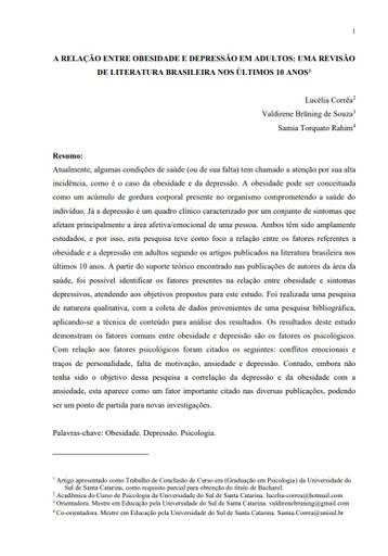 A relação entre obesidade e depressão em adultos: uma revisão de literatura brasileira nos últimos 10 anos