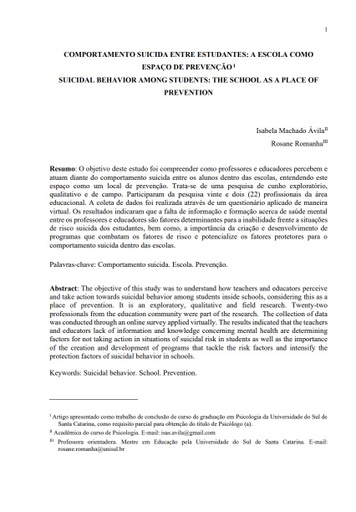 Comportamento suicida entre estudantes: a escola como espaço de prevenção