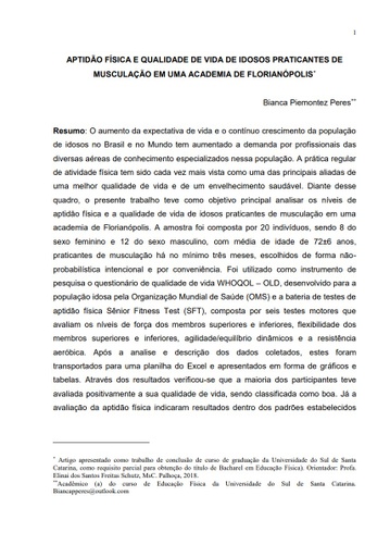 Aptidão física e qualidade de vida de idosos praticantes de musculação em uma academia de Florianópolis