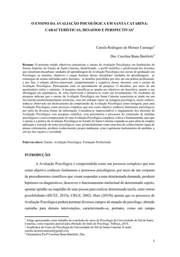 O ensino da avaliação psicológica em Santa Catarina: características, desafios e perspectivas