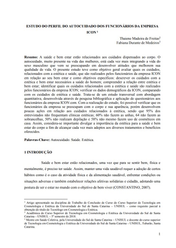 Estudo do perfil do auto cuidado dos funcionários da empresa Icon
