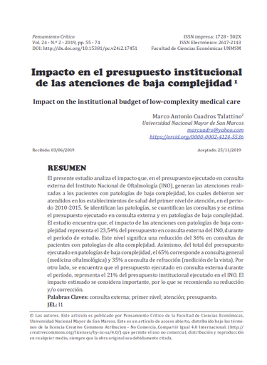 Impacto en el presupuesto institucional de las atenciones de baja complejidad