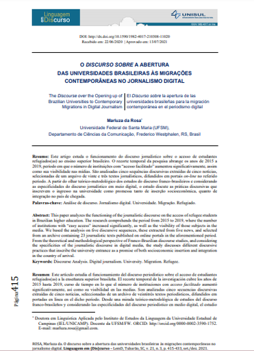 O DISCURSO SOBRE A ABERTURA DAS UNIVERSIDADES BRASILEIRAS ÀS MIGRAÇÕES CONTEMPORÂNEAS NO JORNALISMO DIGITAL