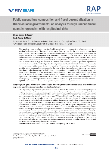 Public expenditure composition and fiscal decentralization in Brazilian local governments: an analysis through unconditional quantile regression with longitudinal data