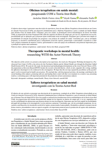 Oficinas terapêuticas em saúde mental: pesquisando COM a Teoria Ator-Rede