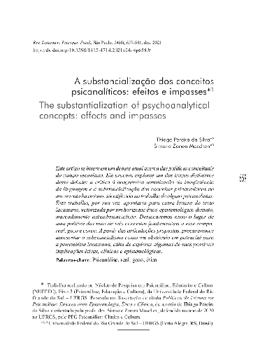 A substancialização dos conceitos psicanalíticos: efeitos e impasses