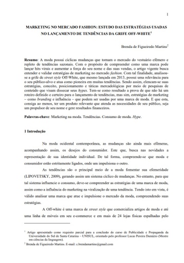 Marketing no mercado fashion: estudo de caso das estratégias usadas no lançamento de tendência da grife Off-white