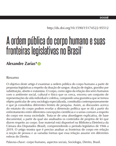 A ordem pública do corpo humano e suas fronteiras legislativas no Brasil