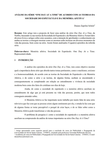 Análise da série “One day at a time” de acordo com as teorias da sociedade do espetáculo e da memória afetiva