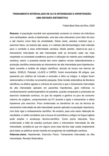 Treinamento intervalado de alta intensidade e hipertensão: uma revisão sistemática