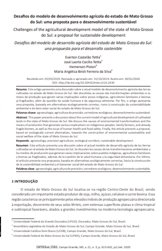 Desafios do modelo de desenvolvimento agrícola do estado de Mato Grosso do Sul: uma proposta para o desenvolvimento sustentável
