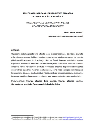 Responsabilidade civil e erro médico em casos de cirurgia plástica estética